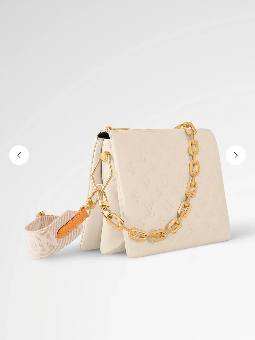 Louis Vuitton Cream Coussin PM Crossbody Bag with Gold Chain & adjustable strap
